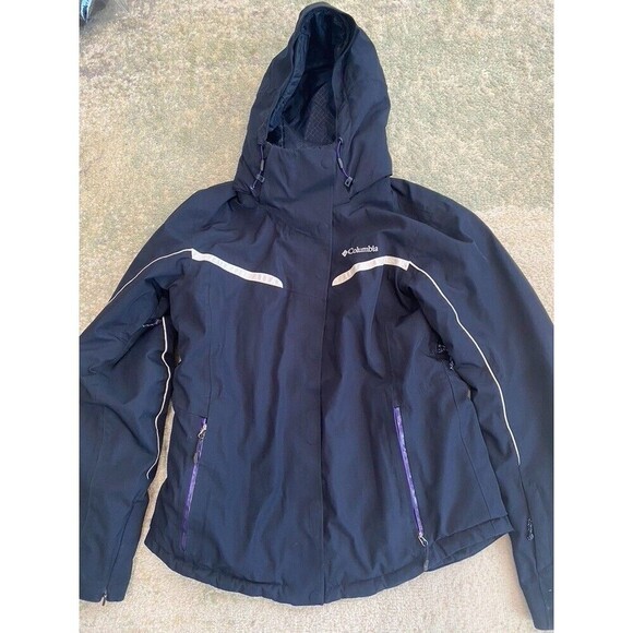 COLUMBIA Women's Size M Hooded Omni-Tech Omni-Heat Reflective Navy Blue Jacket - Picture 1 of 11